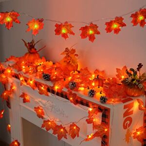 YEGUO 4 PCS Thanksgiving Decorations Lighted Fall Garland, Maple Leaves String Lights Battery Operated Total 40 Ft 80 LED Fall Lights for Indoor Outdoor Holiday Autumn Home Party Harvest Decor