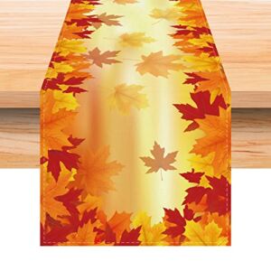 Jiudungs Linen Orange Watercolor Maple Leaf Fall Table Runner 72 Inches Long Farmhouse Fall Autumn Thanksgiving Home Kitchen Dining Room Table Decoration