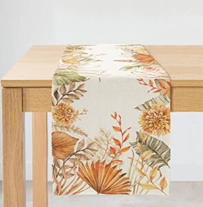 ARKENY Fall Thanksgiving Leaves Floral Table Runner 13×72 Inches Long Farmhouse Indoor Outdoor Vintage Theme Gathering Dinner Party Holiday Decor AT005