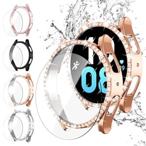 【4+4Pack】 Screen Protector for Galaxy Watch 5/Galaxy Watch 4 Case 40mm,Anti-Fog Tempered Glass Protective Film and Hard PC Cover Bumper,Samsung Watch 5/Watch 4 Smartwatch Accessories for Women Men