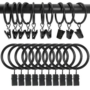 Curtain Rings Clips 36 Pack ,Strong Metal Decorative Drapery Window Stainless Steel Curtain Ring with Clip Rustproof (1.26″ Interior Diameter) for Bathroom, Living (Black-36 Pack)