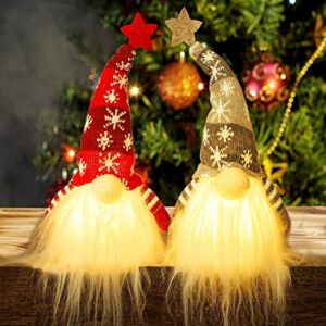 Juegoal 11″ Lighted Christmas Gnome Santa, Light Up Elf Holiday Present, Battery Operated Winter Tabletop Christmas Decorations, 2 Set
