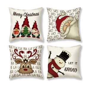 Christmas Pillow Covers 18×18 Inch, Set of 4 for Christmas Decorations, Holiday Throw Pillows, Farmhouse Christmas Decor for Home, Xmas Cushion Cases for Couch