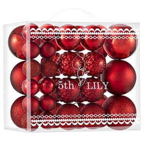 Christmas Ball Ornaments Set Seasonal Hanging Decorations Shatterproof Christmas Tree Balls Reusable Gift Box Packaging with Handles for Holiday Parties Decorations 46 PCS(Red)