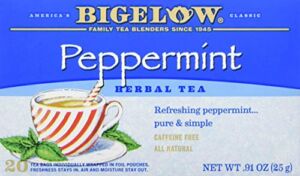 Bigelow Peppermint Herbal Tea, Caffeine Free, 20 Count (Pack of 6), 120 Total Tea Bags