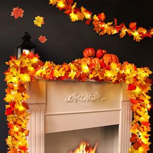 2 Pack Fall Decor for Home Thanksgiving Decorations Lighted Fall Garland Maple Leaves Total 11.8FT 40 LED Battery Operated Indoor Outdoor String Lights Garland Autumn Harvest Party Halloween Décor