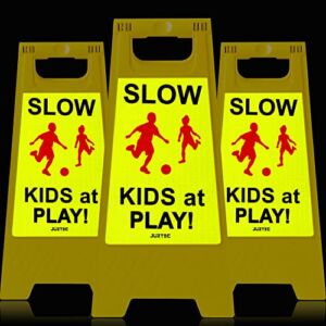 Children at Play Safety Signs For Street Kids at Play Signs For Street Slow Down Signs For Neighborhoods Kids Playing Reflective Caution Sign (3 Pack)