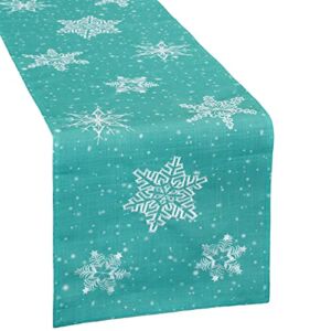 Simhomsen Embroidered Snowflakes Table Runner for Christmas Holidays (Teal, 14 × 69 Inches)