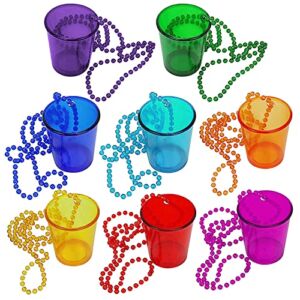 8 Pieces Shot Glass on Beaded Necklace, Plastic Colorful Clear Shot Cup Necklace, Bachelorette Party Team Groom and Bride Supplies for Birthday Wedding Festival Parade Favor