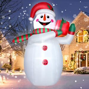 8 FT Christmas Inflatables Snowman Outdoor Decorations, Blow up Snowman Yard Decoration Built-in Bright LED Lights with Big Christmas Hat & Gift Box for Garden Patio Lawn Home Holiday Xmas Party