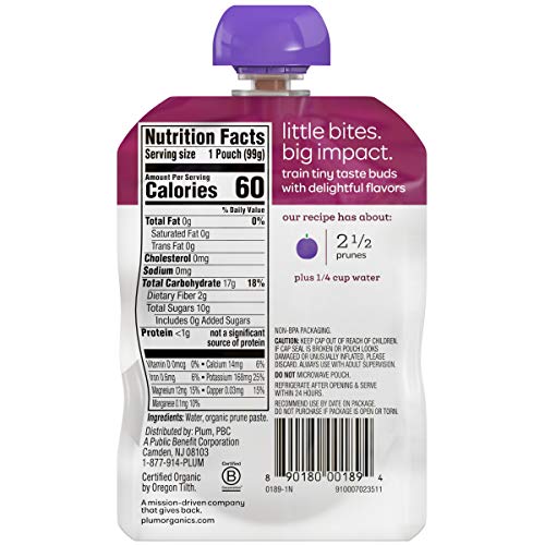 Plum Organics Baby Food Pouch | Stage 1 | Just Prunes | 4 Ounce | 12 Pack | Fresh Organic Food Squeeze | For Babies, Kids, Toddlers | The Storepaperoomates Retail Market - Fast Affordable Shopping