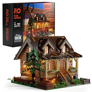 Funwhole Wood-Cabin Building Set with LED Lights – Construction Building Model Set 2097 PCS for Teen and Adults with LED Lighting Kit