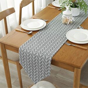 Grey Table Runner 12″ x 71″ Long, LEEFONE Cotton Linen Dining Table Runners, Geometry Checkered Table Runner for Kitchen, Living Room, Coffee Table, Holiday Parties, Wedding, Home Decor