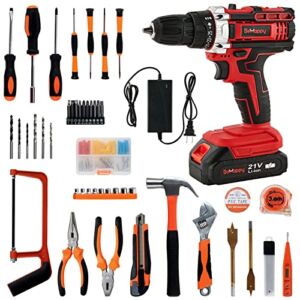 Behappy 43 Piece Power Tool Set Combo Kit with 21V Cordless Power Drill Driver, Home Tool Kit Set with DIY Hand Accessories Tool Kits in Storage Case