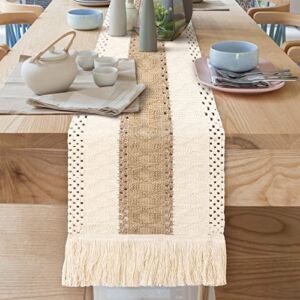 Farmhouse Table Runner, Natural Burlap Table Runners 72 inches Long with Tassels for Boho Wedding Bridal Shower Rustic Home Farmhouse Dining Bedroom Dresser Decor – Linen
