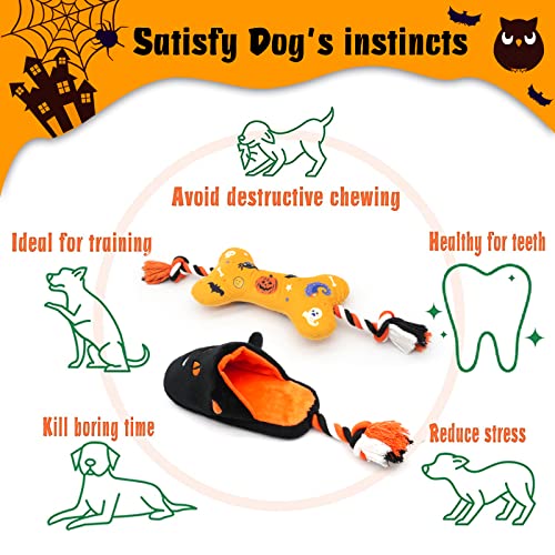 Lepawit Halloween Dog Rope Toys Slipper Plush Dog Toys with Squeaker and Crinkle Bone Squeaky Dog Toys Cotton Rope Tug-of-War Interactive Dog Toys for Medium Large Dogs | The Storepaperoomates Retail Market - Fast Affordable Shopping