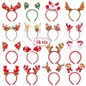 Partywind 16 Styles Christmas Headbands, Santa Reindeer Snowman Headband for Christmas Holiday Party Decorations Supplies, Christmas Costume for Women Adults Kids