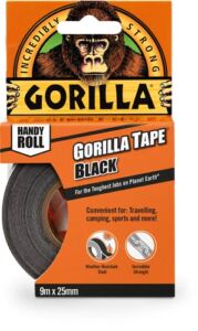 Gorilla Tape, Mini Duct Tape To-Go, 1″ x 10 yd Travel Size, Black, (Pack of 1)