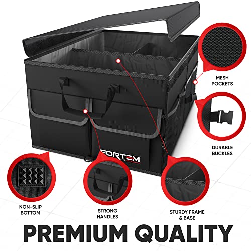 FORTEM Car Trunk Organizer, Car Storage Organizer, Collapsible Multi Compartment Car Organizer, SUV Trunk Organizer, Non Slip Bottom, Adjustable Securing Straps, Foldable Cover (Black, Standard Size) | The Storepaperoomates Retail Market - Fast Affordable Shopping