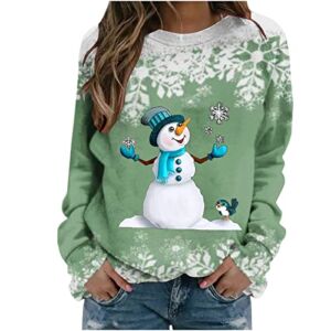 Women’s Christmas Oversized Crew Neck Sweatshirts Cute 3D Snowman Graphic Raglan Long Sleeve Tops Snowflake Print Loose Casual Pullover Tie Dye Tunic Shirts