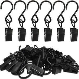 AMZSEVEN Stainless Steel S Hooks Curtain Clips, 50 Pack Hanging Party Lights Clips, Hangers Gutter Photo Camping Tents, Art Craft Display, Garden Courtyards Decoration, 2.4 Inch Long Black