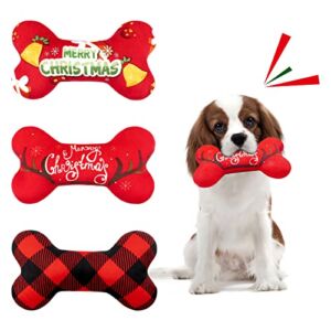 Lepawit Christmas Dog Toys 3Pack Squeaky Dog Toys Cute Plush Bone Dog Toys Interactive Dog Chew Toy for Teeth Cleaning Suitable for Small and Medium Dogs