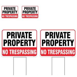 Venicor 2PC Private Property No Trespassing Sign with Metal Stakes, 17″x13″ with 2PC Sticker, 4″x3″ – Corrugated Plastic – No Trespass Keep Out Warning Security Signage for Home Outdoor Yard