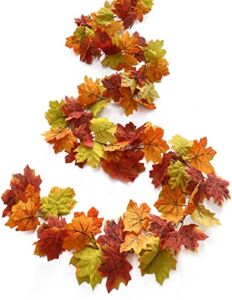 Tiny Land 2 Pack Fall-Garland, Fall-Decor Maple Leaf, 6ft Foliage Mantle Vine Artificial Fall-Decorations for Home, Fireplace, Mantle, Front Door, Thanksgiving Decor，Mixed