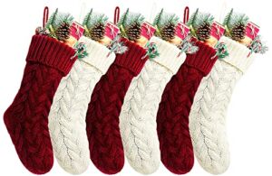 Kunyida Christmas Stockings Bulk, 20 Inch Burgundy and Ivory Knit Stockings Christmas Holiday Decoration, 6 Pack