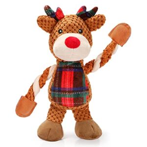 Senneny Dog Christmas Toys Reindeer, Classic Red Green Tartan Plaid Squeaky Toys for Dogs Puppy, Stuffed Plush for Large Medium Small Dogs, Interactive Durable Dog Chew Toys