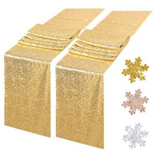 Trlyc Gold Table Runner – 2Pack 12 X 80 Inch Glitter Wedding Table Runners for Wedding Birthday Party Decorations