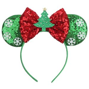 Christmas Mouse Ears Headband Bow Bowknot Mouse Hair Hoops Headpiece Hairband Hair Bands Women Princess Cosplay Costume Dress Up Xmas Halloween Wedding Holiday Festival Birthday Party Accessories