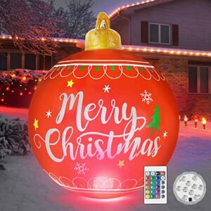 Outdoor Christmas Inflatable Decorations for Yard – Giant Light Up Christmas Ball Ornament with LED Light and Remote for Xmas Holiday Outdoor Yard Tree Pool Decorations, 24 Inch