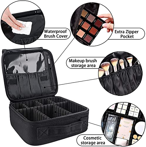 Makeup Bag Organizer, DISEN Travel Makeup Bag with Extra 5 Brushes, Adjustable Dividers, Makeup Bags for Women Cosmetic Bag Portable Travel Case Waterproof and Durable | The Storepaperoomates Retail Market - Fast Affordable Shopping