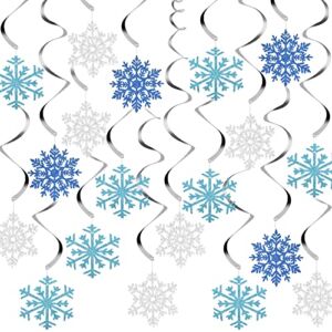 Quimoy Christmas Snowflake Hanging Swirl, 20Pcs Christmas Party Decorations, Glittery Silver Ceiling Swirls Dangling Decor for Xmas Holiday Home New Year Winter Wonderland Party Supplies