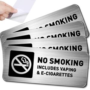4 Pieces No Smoking Sign for Business No Vaping Sign Self Adhesive Metal Signs Industrial Warning Signs for Business Home Office Outdoor Indoor Supplies, 7 x 3 Inch
