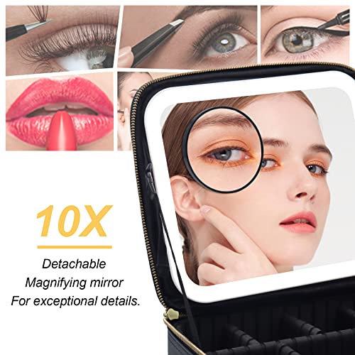 RRtide Travel Makeup Bag with Mirror of LED Lighted, Makeup Train Case with Adjustable Dividers, Makeup Case with Mirror and Detachable 10x Magnifying Mirror | The Storepaperoomates Retail Market - Fast Affordable Shopping