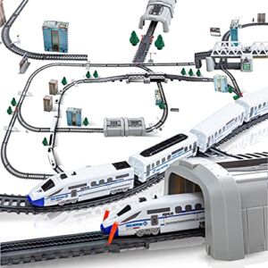 Electric Train Set for Kids for Holidays Around Christmas Tree with Tracks, High Speed Bullet Engine on Railroad with Sound & Light, Experience Polar Express with Many Accessories and Multiple Paths
