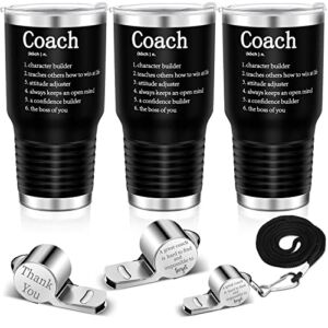 Coach Gifts Best Coach Ever Cup Best Coach Tumbler Includes 30 oz Coach Mug and Coach Whistle Stainless Steel Travel Mug with Lid for Coach Men Women (Black, 6 Pcs)