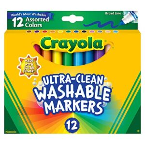 Crayola Ultra Clean Washable Markers Broad Line, Multi Colored, 12 Count (Pack of 1)