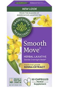 Traditional Medicinals Smooth Move Senna Laxative Capsules, Natural Herbal Constipation Relief, 50 Capsules (Pack of 1)
