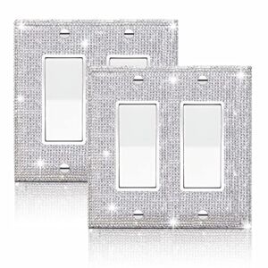 2 Pcs Shiny Silver Rhinestones Wall Plates Light Switch Cover Decorative Outlet Covers Wall Plate