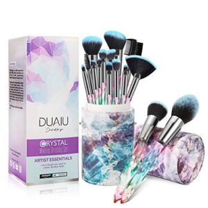 DUAIU Makeup Brushes 15pcs Premium Synthetic Bristles Crystal Handle Set Kabuki Foundation Brush Face Lip Eye Makeup Brush Sets Professional with Starry Gift Box（Blue)