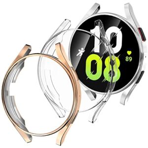 3 Pack Case Compatible for Samsung Galaxy Watch 5 40mm Screen Protector, YMHML Full Protection Soft TPU Protective Cover for Galaxy Watch 5 40mm Smartwatch Accessories（Clear, Rose Gold, Silver）