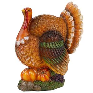 winemana Thanksgiving Table Decorations Resin Turkey with Pumpkin, Hand-Painted Fall Figurine Centerpiece for Home Kitchen Office Harvest Day Decor