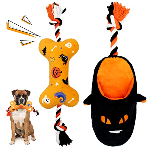 Lepawit Halloween Dog Rope Toys Slipper Plush Dog Toys with Squeaker and Crinkle Bone Squeaky Dog Toys Cotton Rope Tug-of-War Interactive Dog Toys for Medium Large Dogs | The Storepaperoomates Retail Market - Fast Affordable Shopping