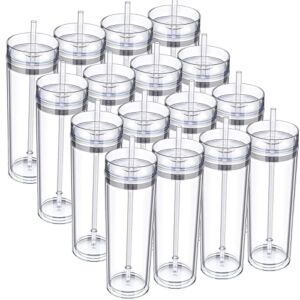 18 Pieces Skinny Acrylic Tumbler with Lid and Straw 16 oz Matte Cups Double Wall Plastic Tumbler Cups Vinyl Customized DIY Gifts for Parties, Birthdays, Home, Office, Bridal Shower (Clear)