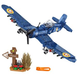 Plane Building Kit 440Pcs WW2 Military Airplane Model with Rotating Propellers Open Cockpit Door Building Blocks Toy Gift for Boys and Girls Ages 6-10