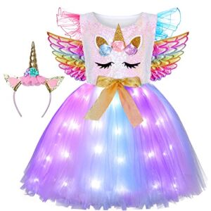 Sersllta Girls Unicorn Costume LED Light Up Tutu Dress Up for Halloween Birthday Party