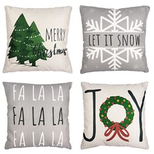 4Pcs Farmhouse Throw Pillows Cover Decorations Holiday Buffalo Plaid Xmas Tree Snowflake Pillow Covers 18×18 Winter Merry Christmas Decorations for Couch Home Sofa Cushion Covers Indoor Decor